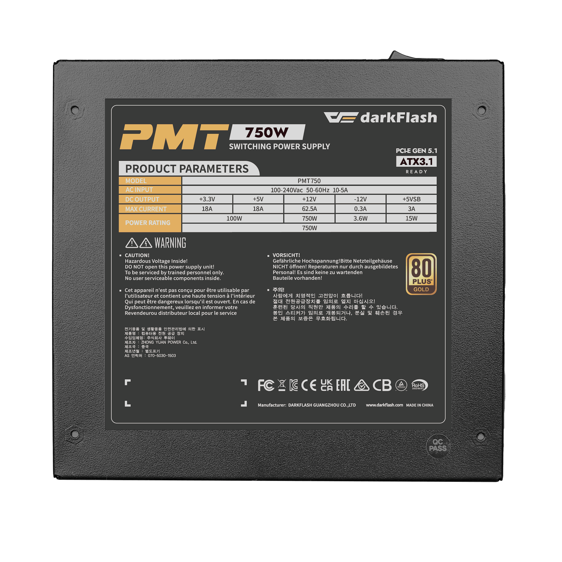 NGUỒN DARKFLASH PMT 750 GOLD FULL MODULAR POWER SUPPLY