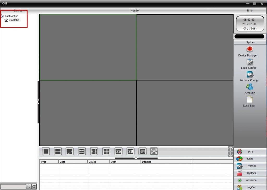 Giao diện phần mềm CMS sau khi add camera hoàn tất