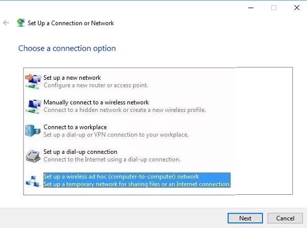 setup up a wireless ad hoc (computer-to-computer) network
